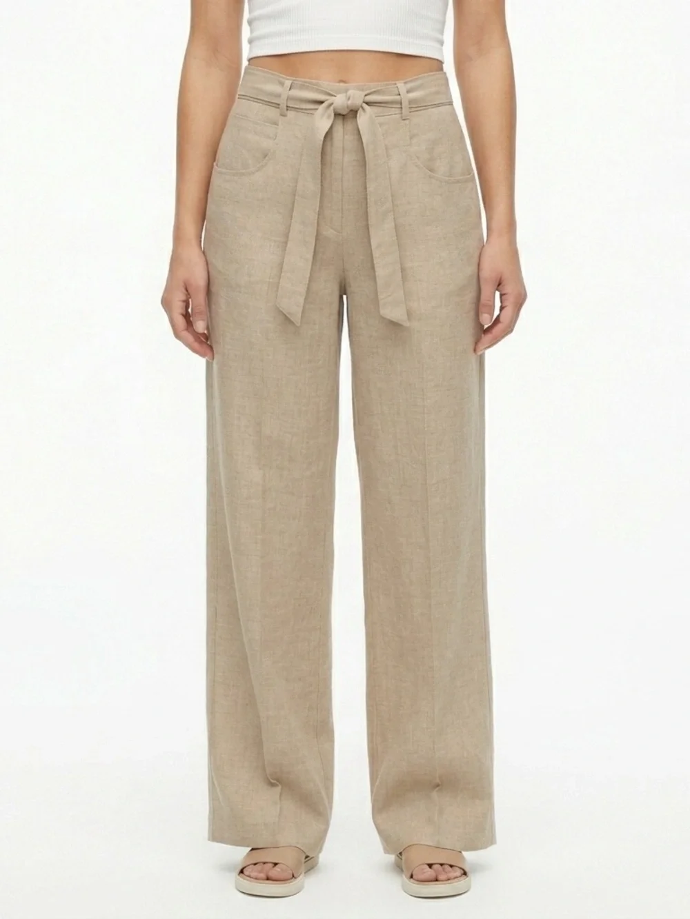 BANANA REPUBLIC High-Rise Wide-Leg Coastal Grandma Linen Pants Tie-Waist Size 8